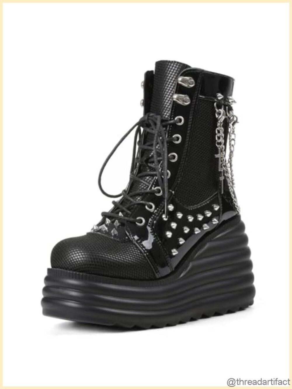 Platform Goth Ankle Boots Combat Booties Faux Leather Studded